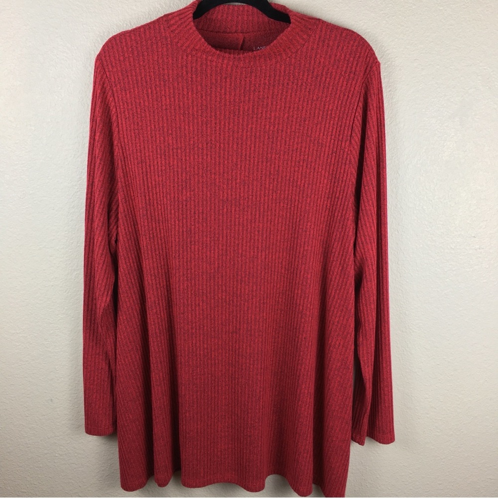 Lane Bryant Women's Red Ribbed Mock Collar Long Sleeve Tunic Size 18/20